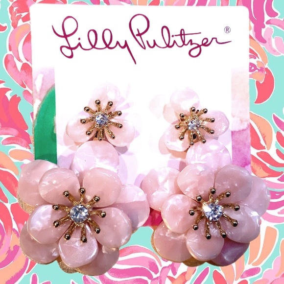 LILLY PULITZER EARRINGS NWT FLOWER BLUSH PINK - BLOOM 🩷GOLD/CRYSTAL POST - Picture 11 of 11